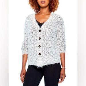 NIC+ZOE Fuzzy Button-Front Textured Cardigan Sweater | Size L